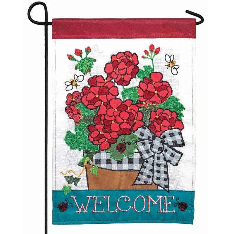 Welcome Geraniums Garden Flag